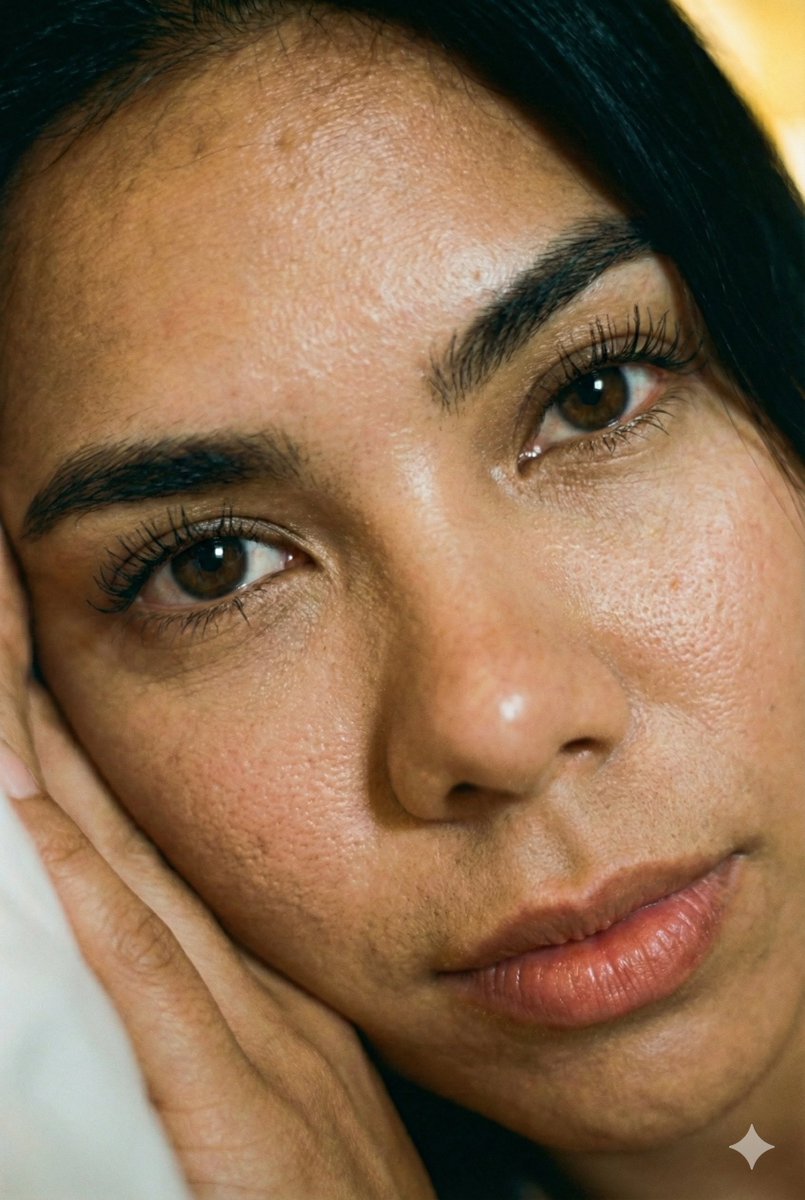 Primer plano del rostro de una mujer con textura de piel visible
